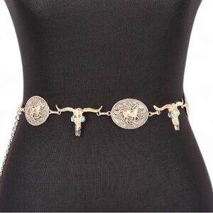 Gold Antique Metal Western Horse Embossed Conch Statement Belt